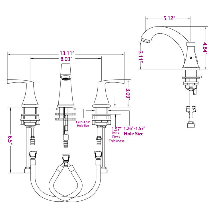RENIST Widespread Faucet 2handle Bathroom Faucet with Drain Assembly